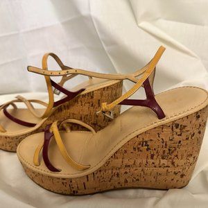 Vintage 1990's Prada Pink and Magenta Cork Platform Wedge Sandal - Size 38